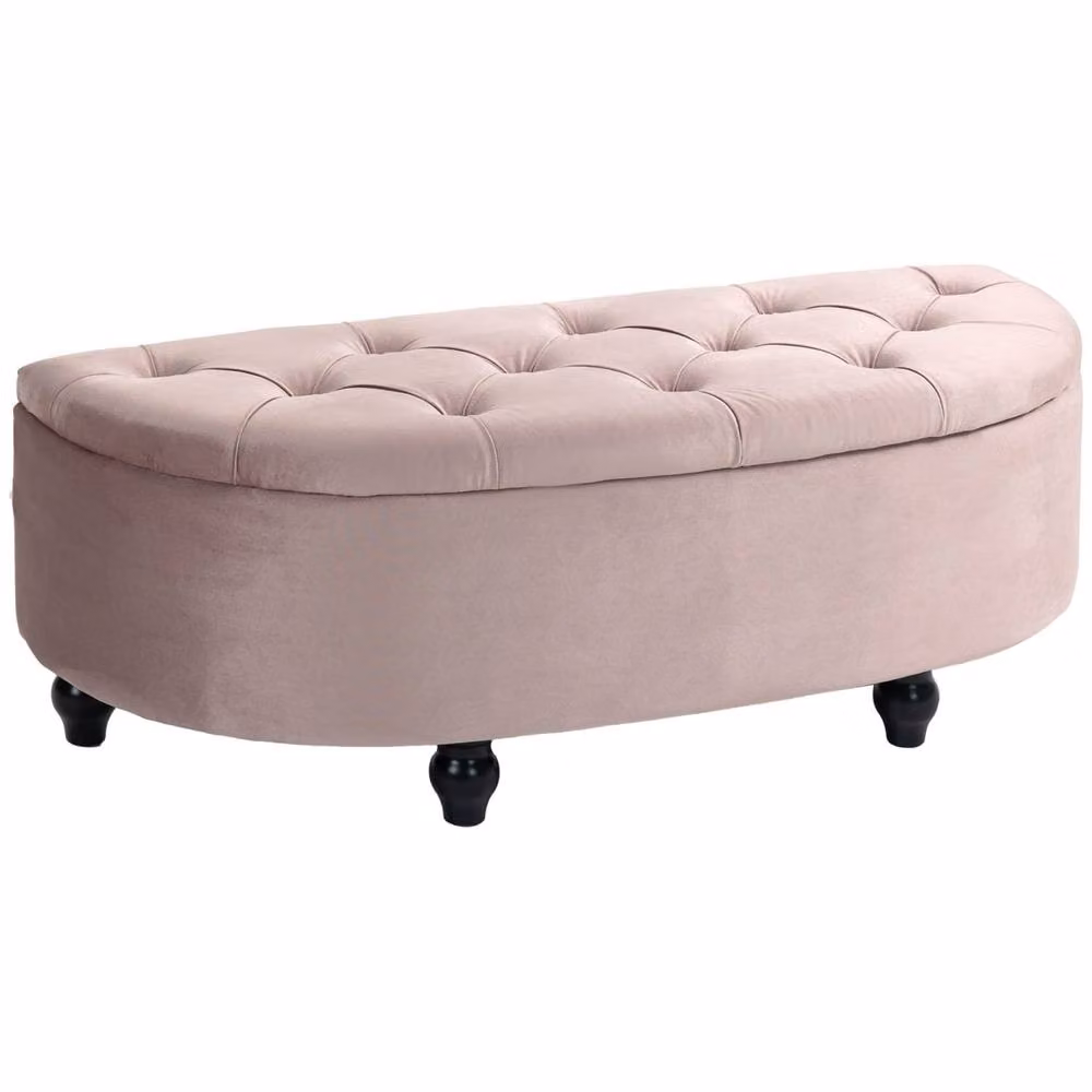 Wyld Haus Rafili Pink Velvet Semi Circle Storage Bench with Tufted Seat – 2