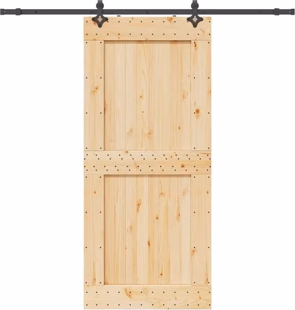 Berkfield Home Rustic Solid Wood Pine Sliding Door with Hardware Set, Brown, W: 100 cm, H: 210 cm