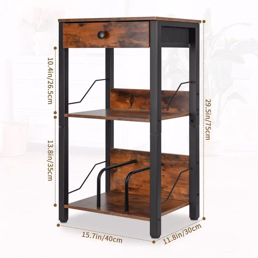FORGEVIO 3-Tier Vinyl Record Player Stand in Black and Brown, W/D/H: 40 x 30 x 75 cm – 2