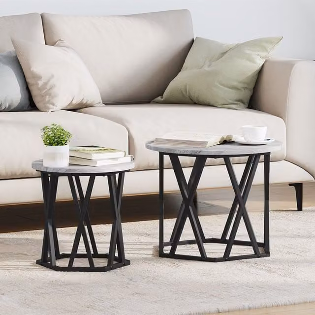 Berkfield Home Set of 2 Round Nested Side Tables in Grey Sonoma Engineered Wood – 1