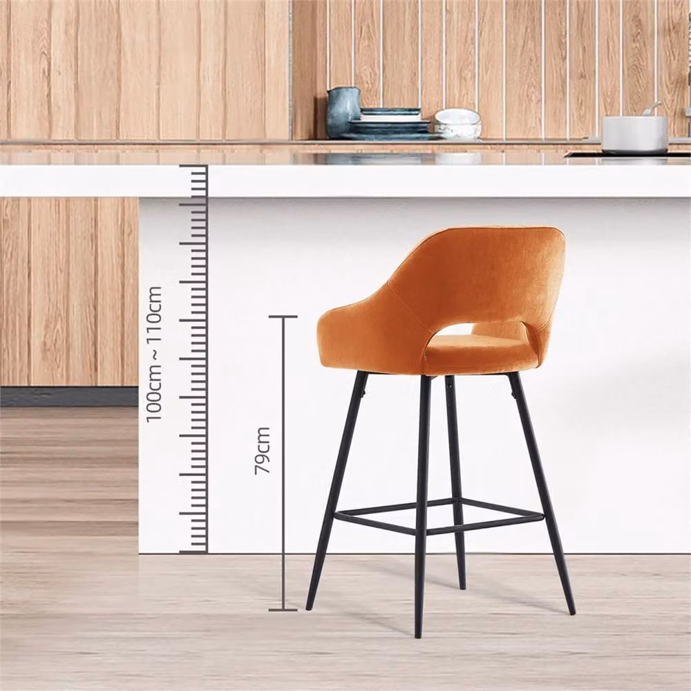 FORGEVIO Set of 2 Modern Orange Velvet Breakfast Bar Stools with Metal Frames – 2