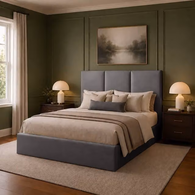 Desire Deco Stanley Upholstered Bed Frame in Grey Velvet, Super King, 200 x 200 cm