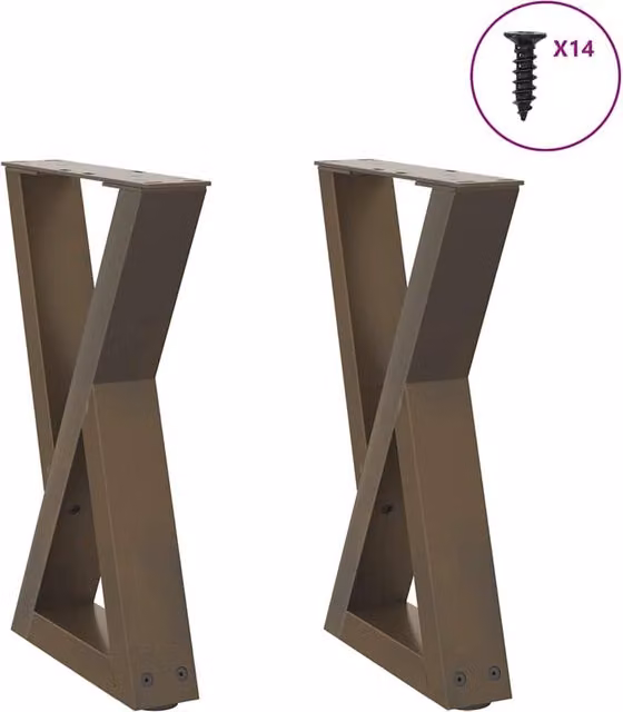 Berkfield Home Steel Coffee Table Legs, 2 Pieces, Brown, W/D/H: 38 x 38 x 42-43.3 cm