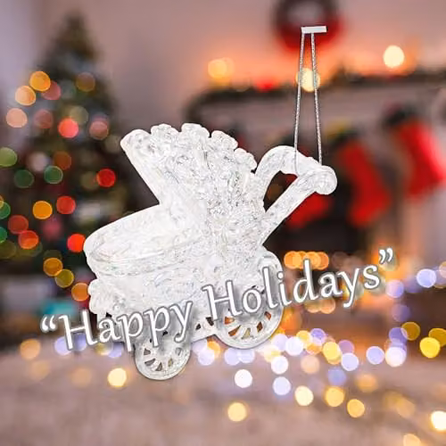VFM e-Store Iridescent Acrylic Pram Christmas Tree Ornament, Clear, 10 cm – 4