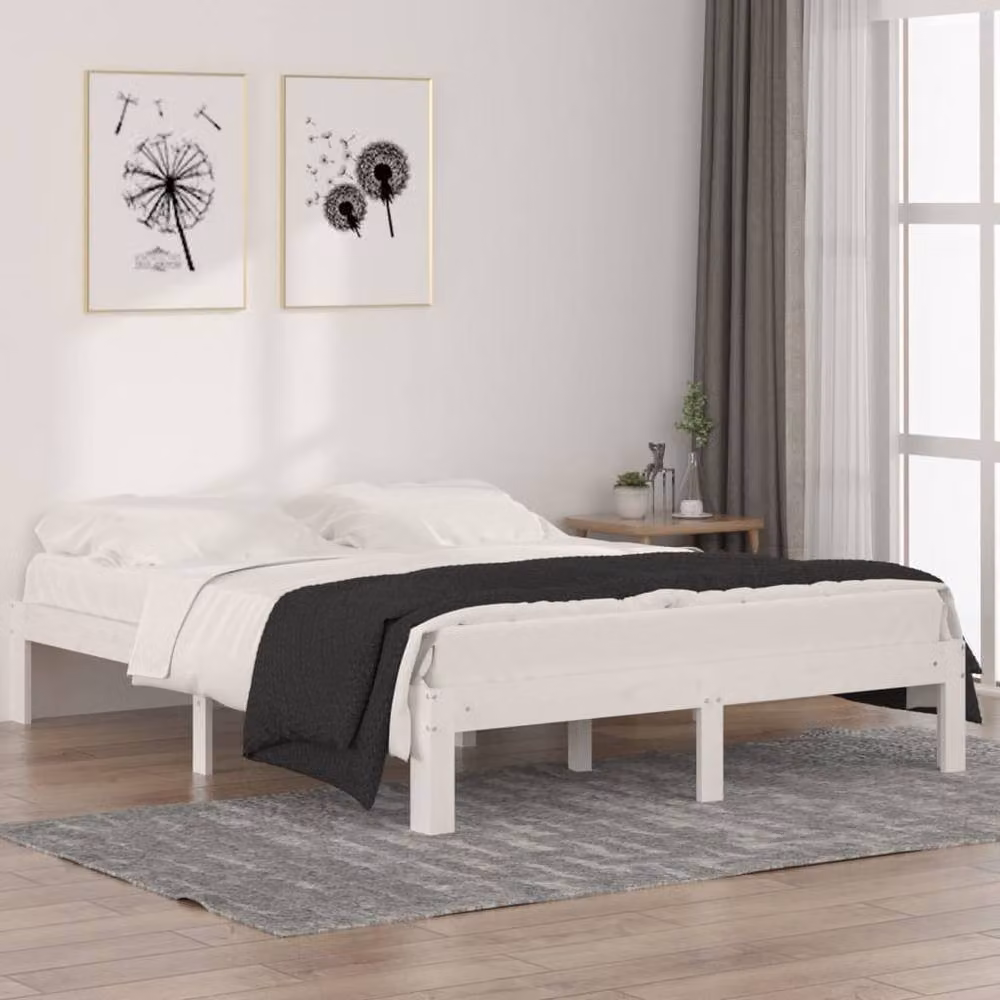 Berkfield Home Beautiful Bed Frame in White Solid Wood Pine, W/D/H: 140 x 190 cm – 2