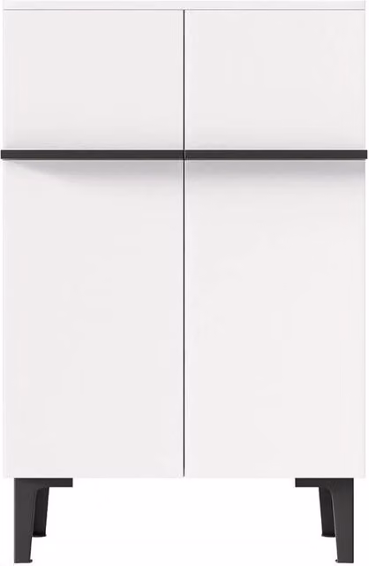 VOGREX Modern White Wooden Shoe Storage Cabinet with Hinged Doors and Internal Shelves – 1