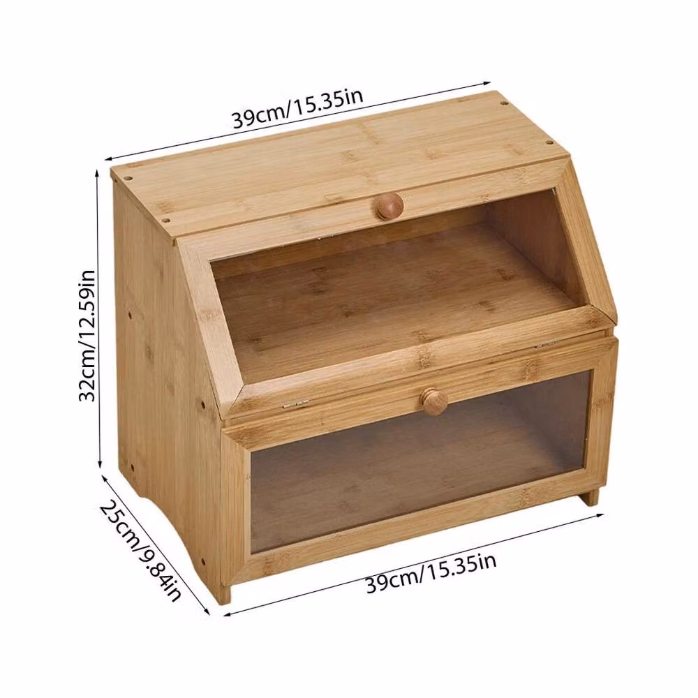 Kelvenix Natural Bamboo Bread Bin with Transparent Window in Brown – 2