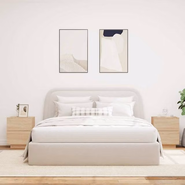 Berkfield Home Set of 2 Decorative Bedside Cabinets with Integrated LED Lights in Sonoma Oak Beige, W/D/H: 40 x 45 x 55 cm