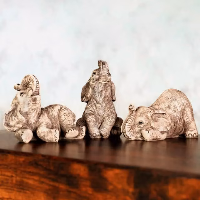 Marco Paul 3-Piece Grey Ceramic Elephant Garden Ornament Set