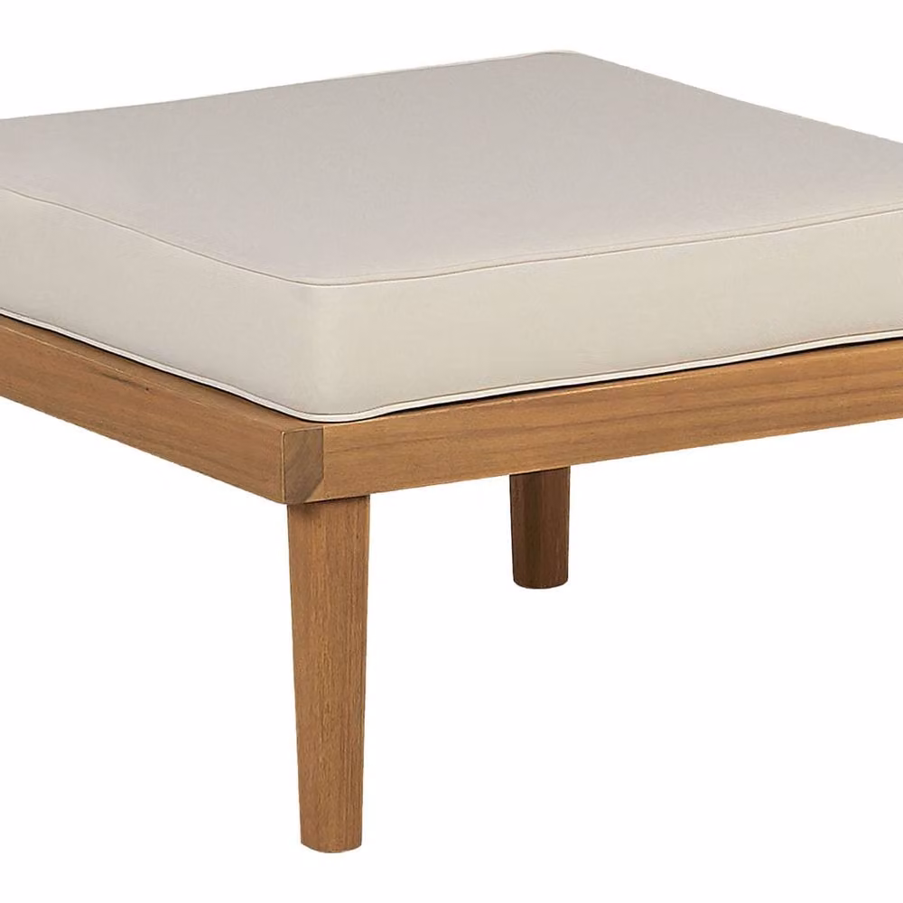 Wyld and Coco Acacia Wood Ottoman with Light Beige Cushion in Brown – 2