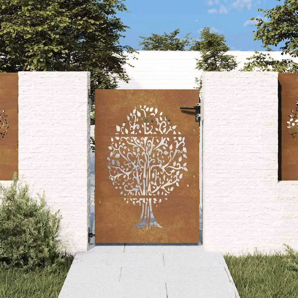Berkfield Home Beautiful Garden Gate, Corten Steel Tree Design in Brown, W/H: 85 x 150 cm – 2