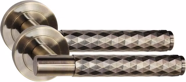 Golden Grace Knurled T-Bar Euro Lock Door Handle Set with Barrel Key in Brass Gold and Bronze