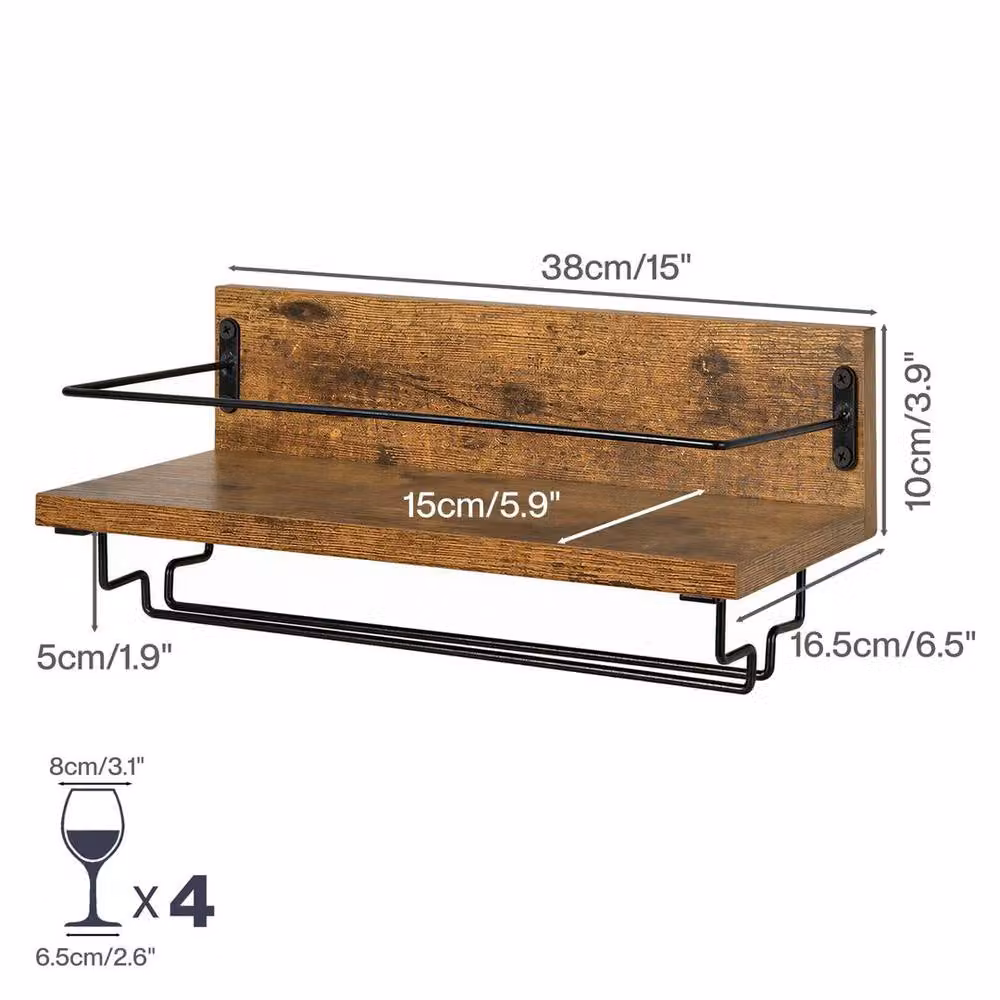 SPETLEK Wall Mounted Industrial Wine Rack with Glass Holder in Matt Brown – 2