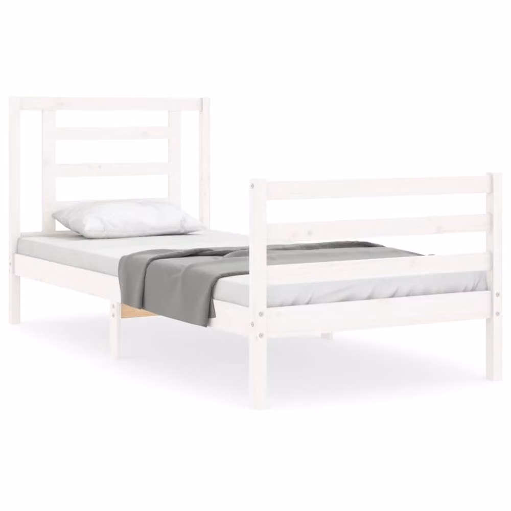 Berkfield Home Beautiful Single Bed Frame with Headboard in White Solid Pine Wood, W/D/H: 90 x 190 cm – 2