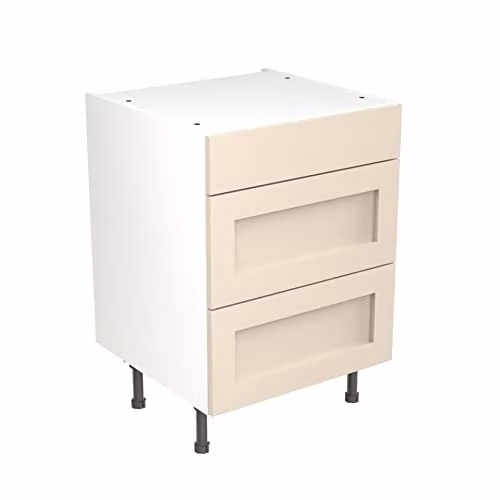Kitchen Kit Shaker Door Flatpack Base Cabinet with 3 Internal Drawers, Cashmere Matt Beige, W: 60 cm, H: 87 cm