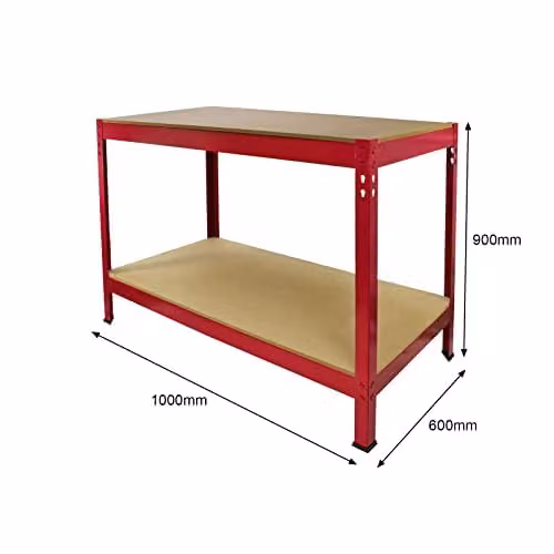 Monster Shop Heavy Duty Red Metal Workbench with 2 Shelves, W/D/H: 100 x 60 x 60 cm – 2