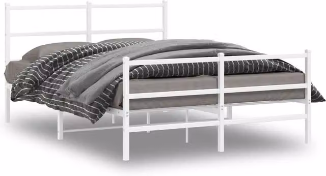 Berkfield Home Metal Bed Frame with Footboard, White, W/D/H: 140 x 200 cm