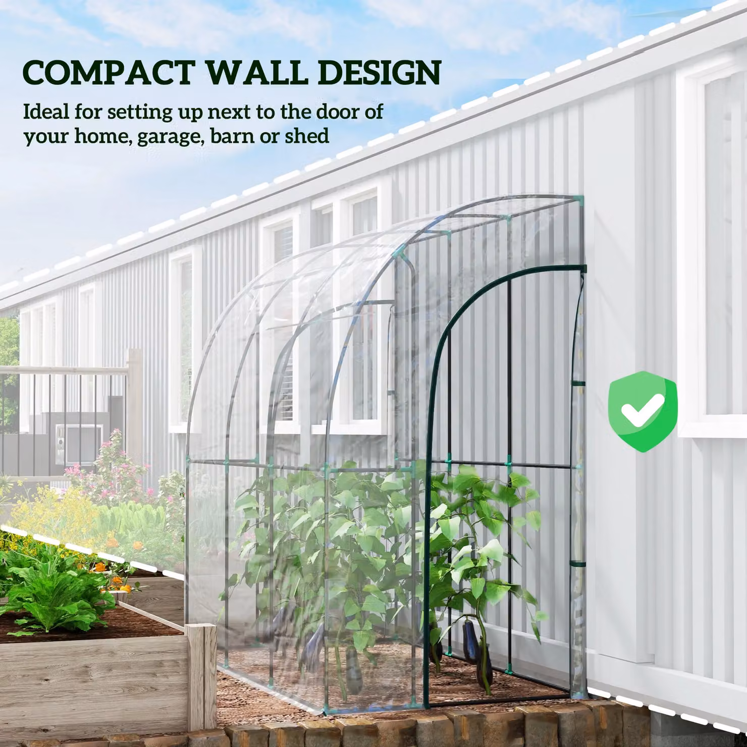 OUTSUNNY Transparent Outdoor Walk-In Lean-to Wall Tunnel Greenhouse with Roll-Up Doors, W/D/H: 214 x 118 x 212 cm – 3