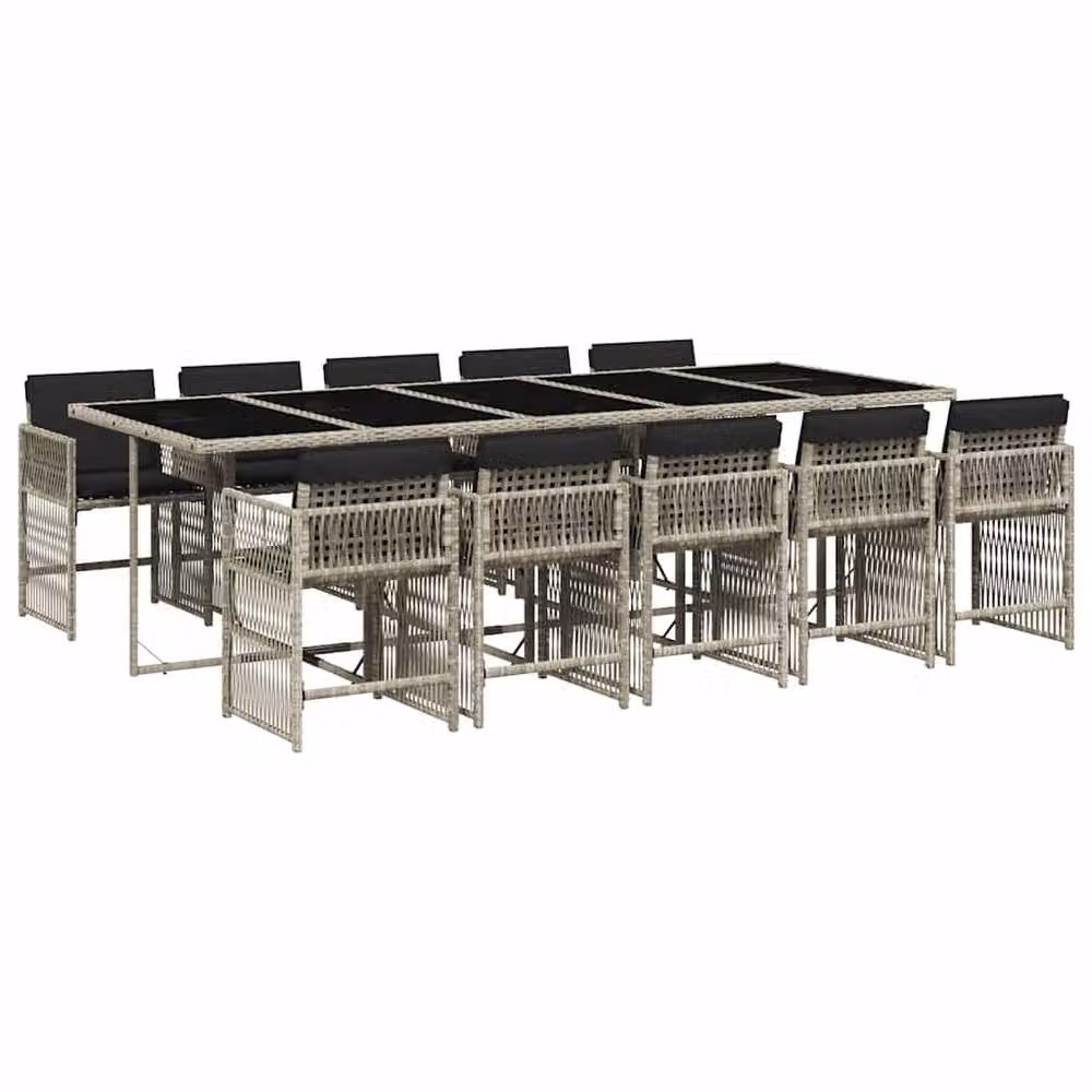 Berkfield Home 11 Piece Extendable Garden Dining Set with Light Grey Poly Rattan and Glass Tabletop – 2