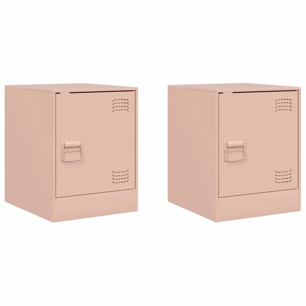 Berkfield Home Set of 2 Pink Metal Bedside Cabinets, W/D/H: 34.5 x 39 x 44 cm