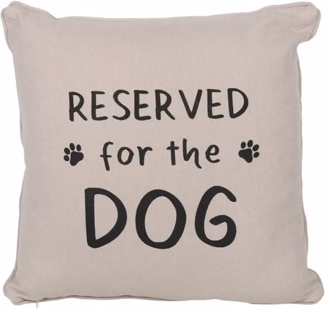 KDMK Reversible Square Dog Print Cushion in Silver and Beige
