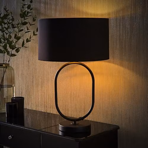 ValueLights Antonia Oval Table Lamp in Matte Black with Gold Metallic Drum Shade – 2