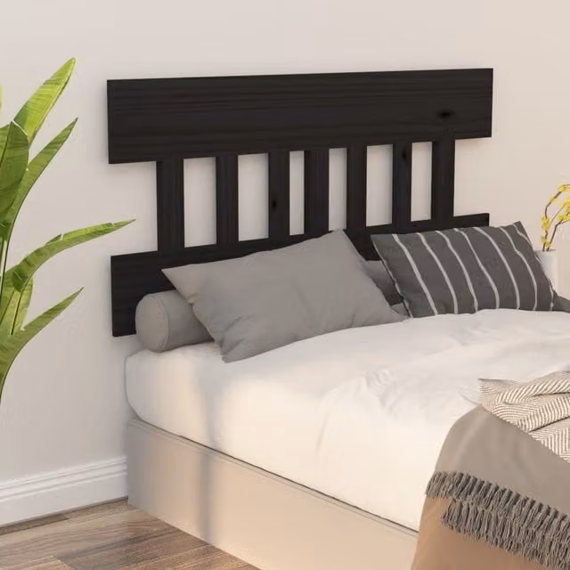 Berkfield Home Black Rustic Solid Pine Wood Bed Headboard W: 203.5 cm, D: 3 cm, H: 81 cm – 1