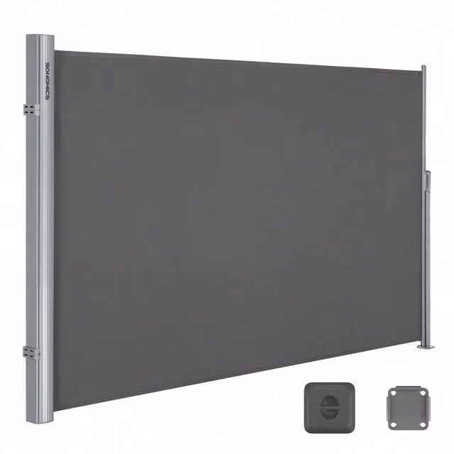 SONGMICS Extendable Aluminium Side Awning in Grey with UPF 50 Polyester Fabric