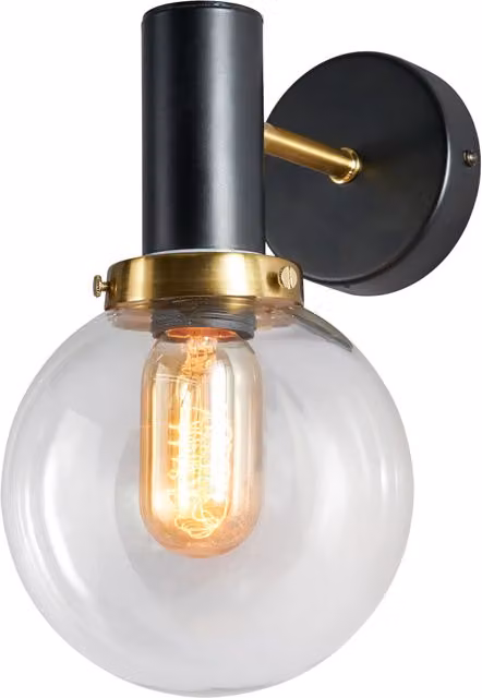 Litecraft Simone Black and Transparent Glass Bathroom Wall Light