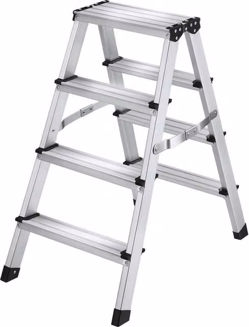 tectake Double-Sided Aluminium Step Ladder with Non-Slip Rubber Feet in Silver