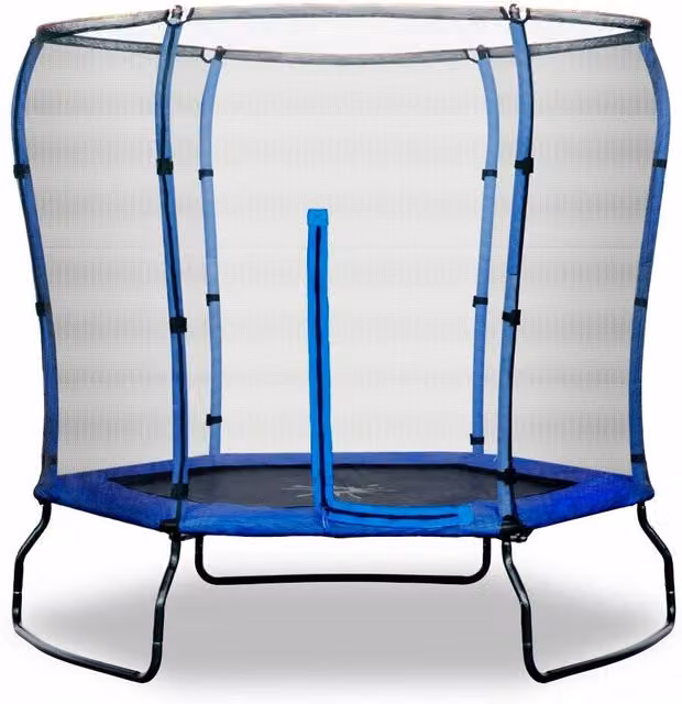 Rebo 7ft Mini Trampoline with Halo Safety Enclosure and Net in Blue and Pink