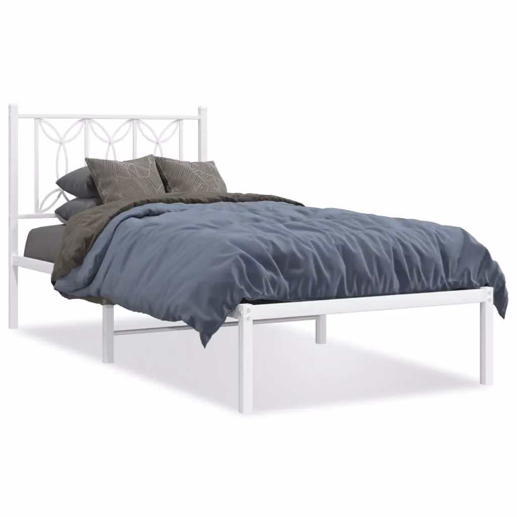 Berkfield Home Metal Bed Frame with Headboard in White, W/D/H: 90 x 200 cm – 2