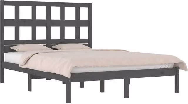 Berkfield Home Beautiful Bed Frame in Grey Solid Pine, W/D/H: 200 x 200 x 205.5 cm