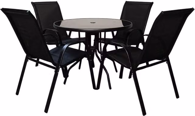 FORGEVIO Modern Black Metal Garden Dining Table and Chairs Set for Terrace or Balcony – 1