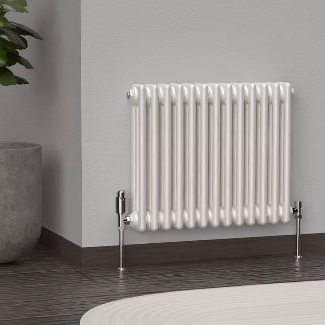 Lux Heat Horizontal 3 Column Steel Radiator in White, W: 60.5 cm, H: 50 cm