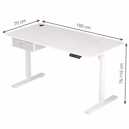 MCC Direct Easton Electric Height Adjustable Standing Desk, White, W: 160 cm, D: 70 cm – 2