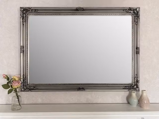 Downton Interiors Antique Silver Rectangular Wood Frame Wall Mirror W: 106 cm, H: 75 cm – 1