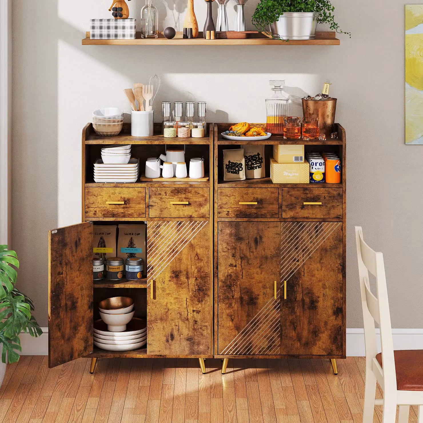 Gymax Freestanding Buffet Sideboard Kitchen Cabinet with 2 Doors and 2 Drawers in Brown – 4