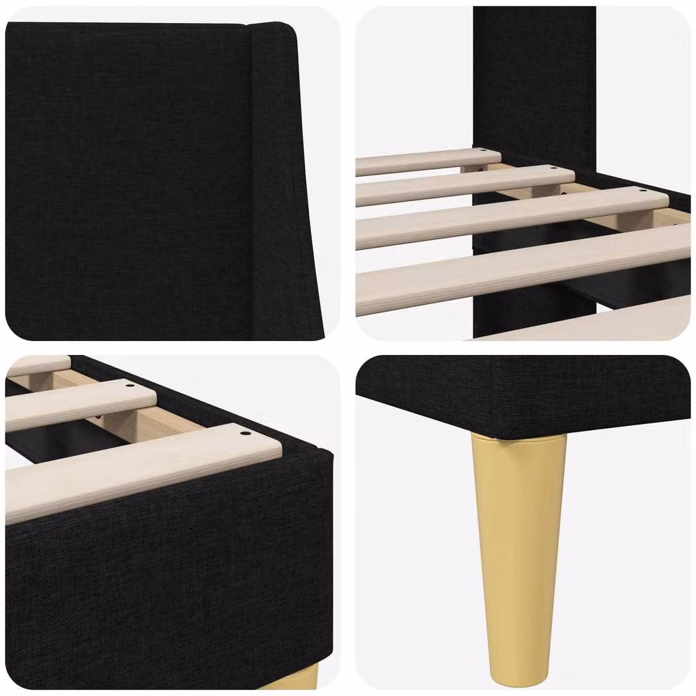 Berkfield Home Modern Fabric Bed Frame with Headboard in Black, W/D/H: 180 x 200 cm – 3