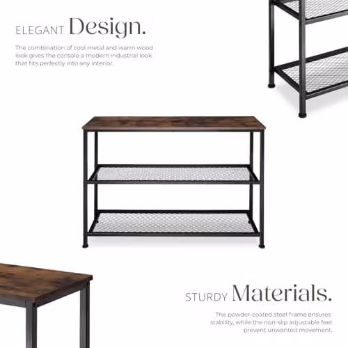 tectake Bristol Industrial Style Console Table with 2 Wire Shelves in Brown – 4