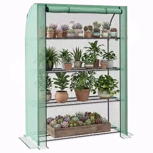 Outsunny 4 Tier Mini Greenhouse with Shelving, Green, H 170 x W 120 x D 50 cm