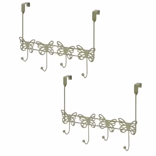 Showerdrape Set of 2 Green Butterfly Metal Over Door Hanging Storage Hooks – 1