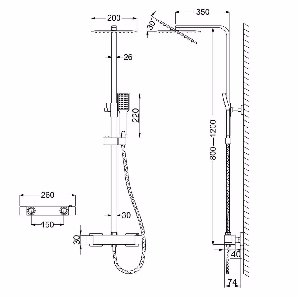 Hinsinc Black Thermostatic Dual Head Bathroom Mixer Shower Set – 2