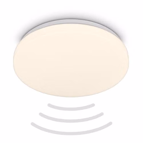 Briloner White LED Ceiling Light with Motion Sensor, IP54, Warm White, W/D/H: 27 x 27 x 6.5 cm – 1