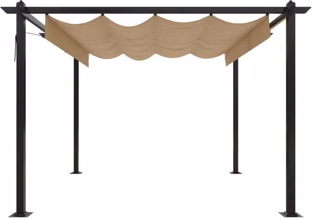 Berkfield Home Sturdy Garden Gazebo with Retractable Roof, Beige, W: 300 cm, D: 300 cm, H: 220 cm