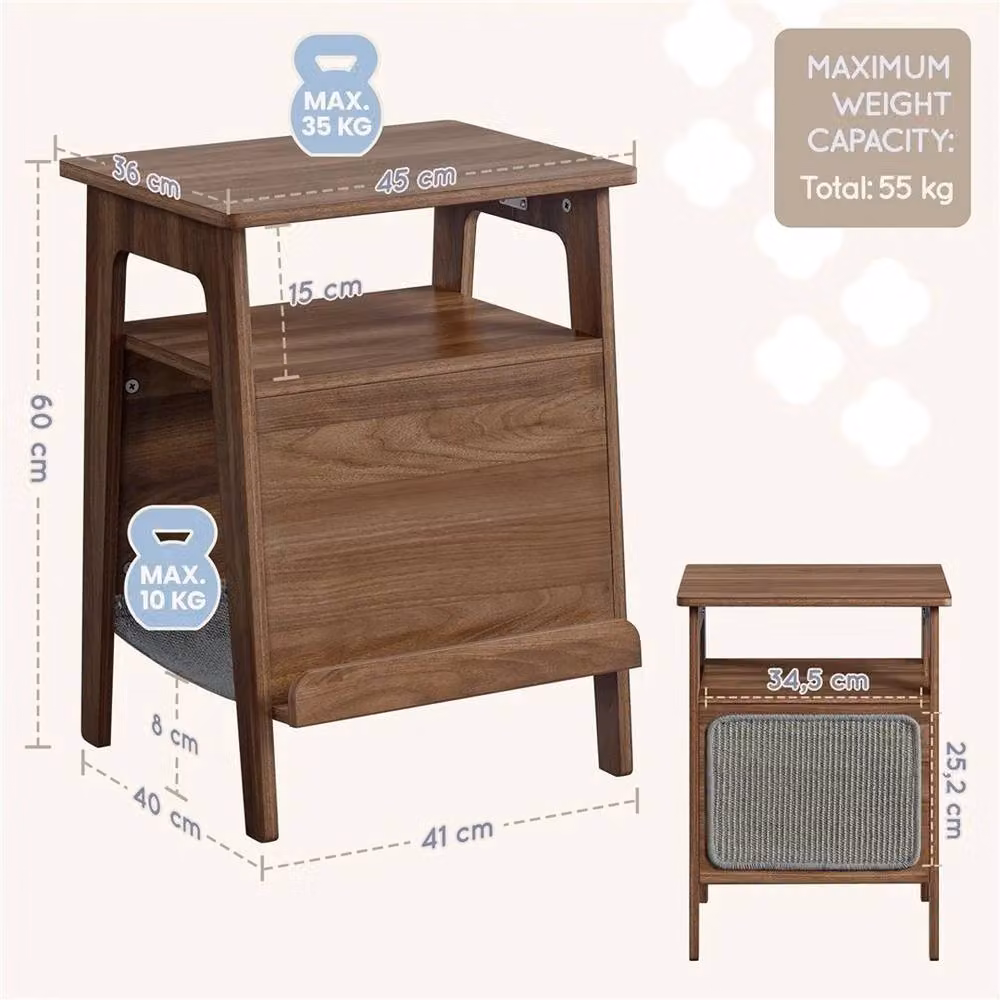 KORVIXA Walnut Classic Wooden End Table with Cat Bed in Brown, W/D/H: 100 x 100 x 60 cm – 2