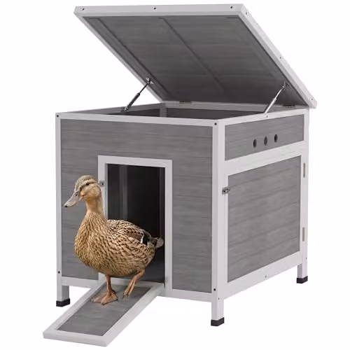 PawHut Wooden Raised Duck House Poultry Coop in Light Grey