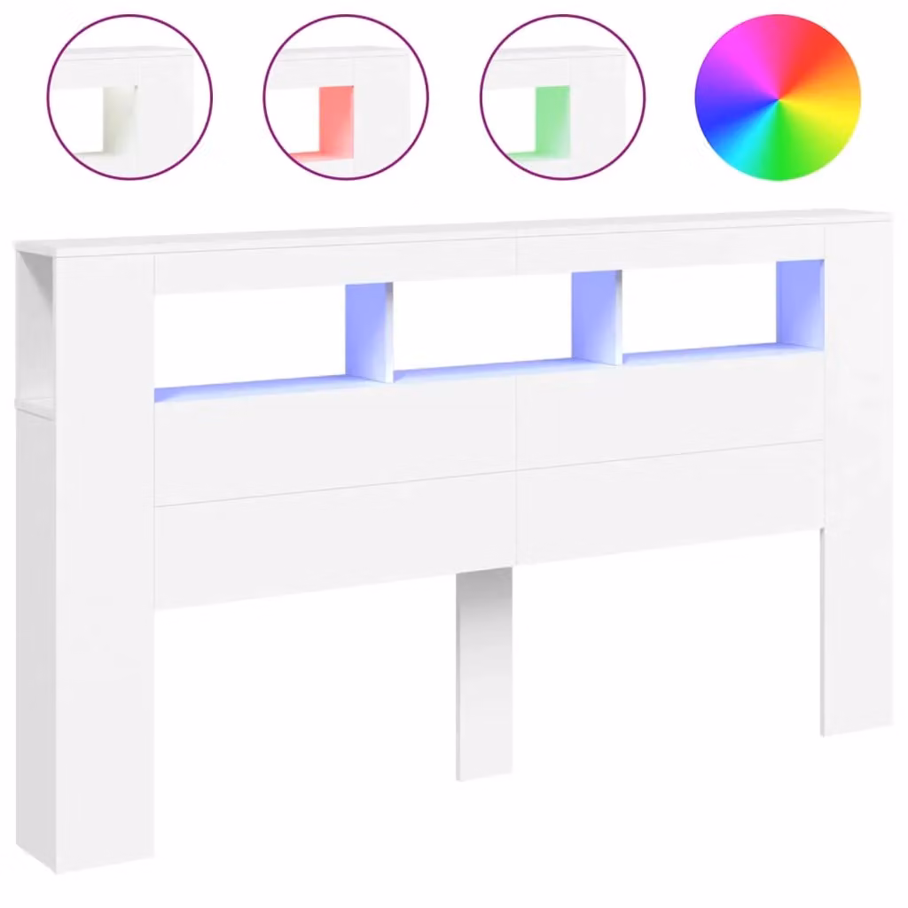 Berkfield Home Modern White LED Headboard with Integrated Shelf and USB Charging Port, W/D/H: 180 x 18.5 x 103.5 cm – 2