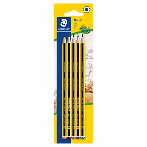 Staedtler Noris School Graphite Pencils, HB, Pack of 5, Black, Grey and Yellow – 1