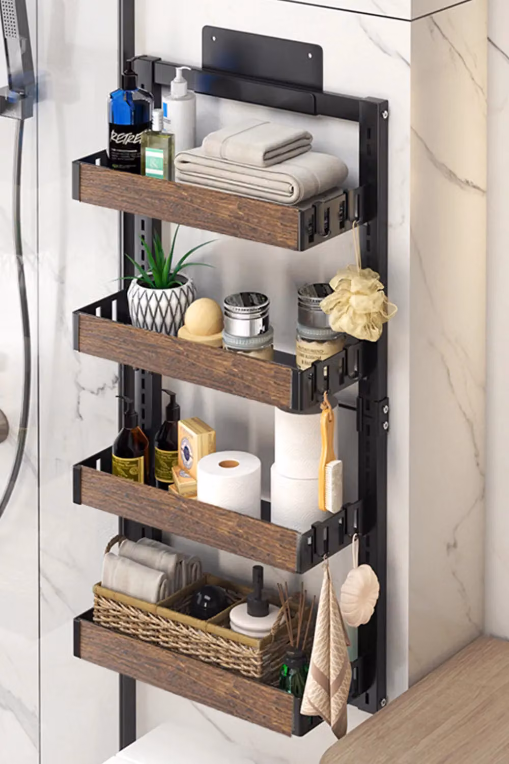 Living and Home 4 Tier Hanging Detachable Shower Caddy and Kitchen Pantry Organiser in Brown – 2